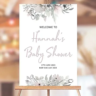 Personalised BABY SHOWER Floral Welcome Party Sign - Sizes A4 A3 A2 A1 • £6.99