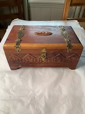 $35 • Buy Victorian Vtg Jewelry Trinket Box Chest Cedar Org Hardware 10”x6” Side Handles