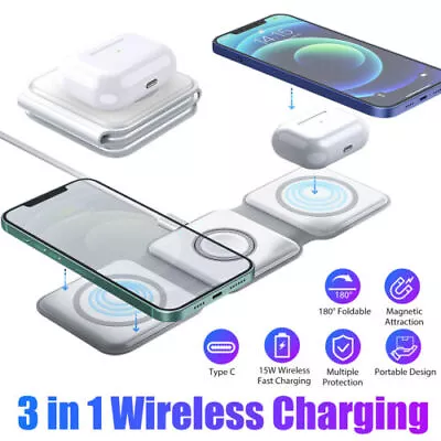 3in1 Magnetic Wireless Charger Mat Foldable Pad For IPhone 14 Apple Watch 8/7/SE • $30.99