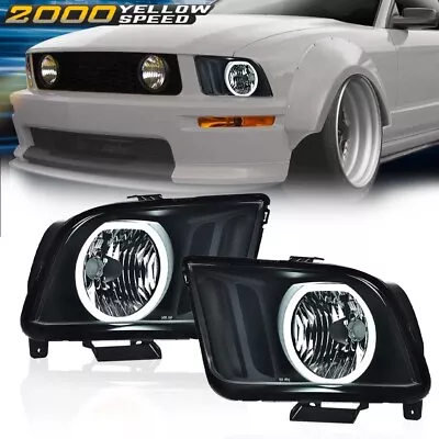 Fit For 05-09 Ford Mustang Smoke/Black LED DRL Halo Headlights Assembly Pair • $66.90