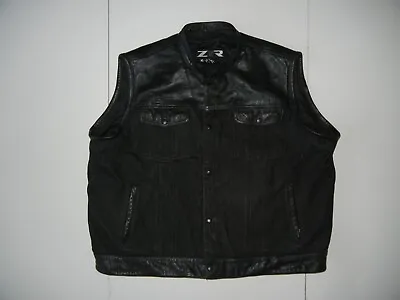 Z1R Black Leather/Cotton LINCHPIN MOTORCYCLE VEST Biker Jacket Coat Men 4XL Big • $49.49