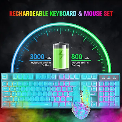 $16.99 • Buy Gaming Keyboard Mouse Set Mechanical Feel Rainbow Mix LED Rechargeable Wireless