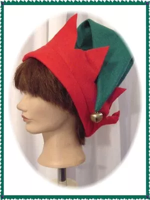 Hat Elf Christmas Dance Costume Green & Red Felt W/Bell Accent Cosplay Showcase  • $8