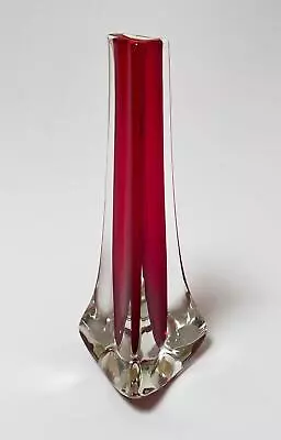 £92.94 • Buy Vintage Whitefriars Glass Ruby Red Tricorn Vase Geoffrey Baxter Mid Century 9570