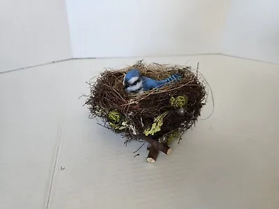 6¾  Fake Artificial Bird Nest Blue Jay Moss Sticks Christmas Tree Ornament Decor • $23
