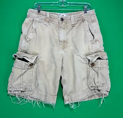 American Eagle Khaki Cargo Shorts 32 Military Fatigue Faded Grunge Distressed • $15.29