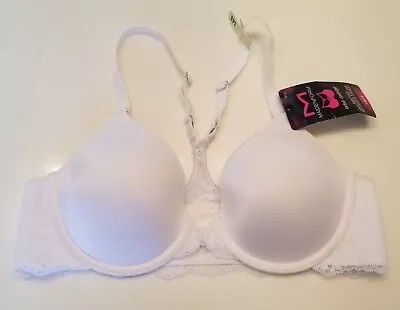 Maidenform Extra Coverage T Back Bra Size 34B Underwire Style 07112 White Lace  • $19.99