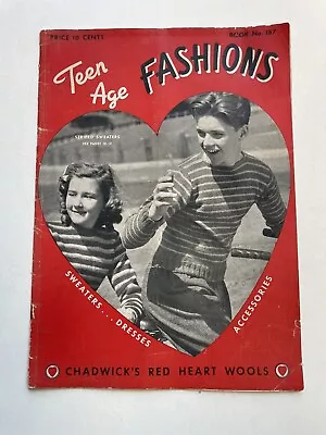 Chadwicks Red Heart Wools Teen Age Fashions No 187 1942 Dresses Sweaters Vintage • £4.01