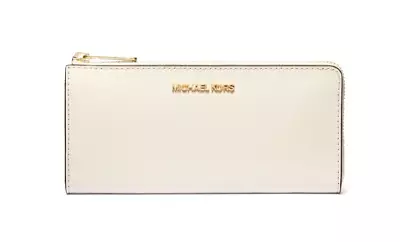 New Michael Kors Jet Set Travel Large Leather Quarter-Zip Wallet Light Cream • $79.90