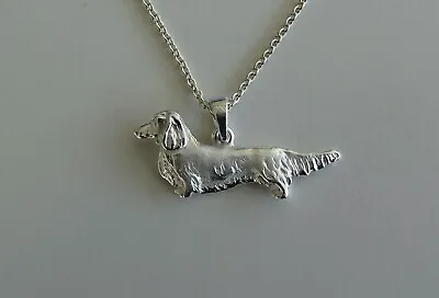 Sterling Silver Long Hair Dachshund Standing Study Pendant • $47