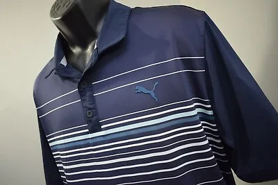 PUMA Golf Polo Blue Striped Wicking Performance Short Sleeve Mens Size XL • $21.99