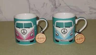 2 X VW Camper Van Coffee / Tea Mugs (Air Cooled) - Blue & Pink (His & Hers) NEW. • £5