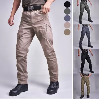 Mens Tactical Trousers Waterproof Hiking Outdoor Fishing Walking Combat Pants • £14.59