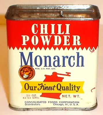 Vintage Monarch Chili Powder 1-1/2 Oz. Spice Tin Lion Head Logo Chicago (Canco) • $12.99