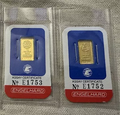 2 Vintage Engelhard 1 Gram 999.9 Fine Gold Bar In Sealed Assay Sequential • $374.99