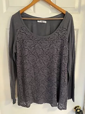 Maurice’s Gray Lace Front Long Sleeve Round Neck Top Plus Size 1 • $9.99