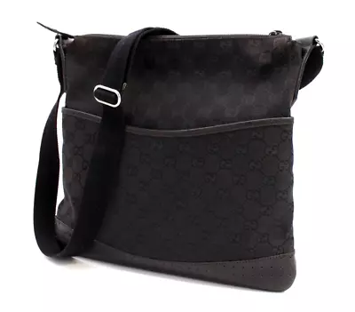 Gucci Crossbody Bag Shoulder Bag Purse 145857 GG Canvas Leather Black Authentic • $198.99