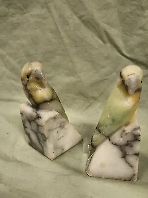 Bird Bookends Alabaster Marble Italy Vintage Parrot Or Parakeet Bookends Ends • $55