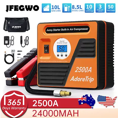 JFEGWO 2500A Car Jump Starter Booster Jumper Air Pump Power Bank Battery Charger • $94.99