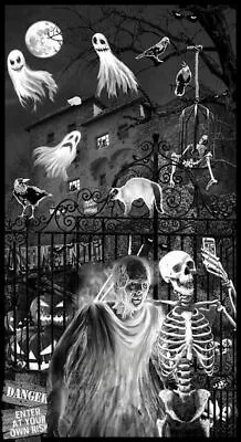 Halloween Gate Skeleton Ghoulish Glow In Dark Cotton Fabric 9538GP 24  Panel • $10.78