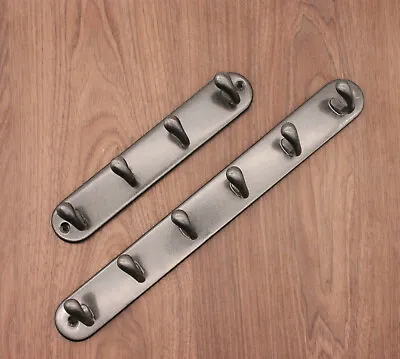 4 Or 6 Pegs Coat Hook Rack Wall Mounted Cloth Robe Door Hanger Storage Rail Grey • £8.49