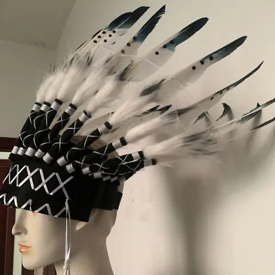 $23.13 • Buy Indian Headdress Adult Native American Costume Feather Chief Fancy Dress Hat US
