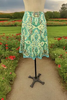 Flower Paisley Midi Knee Length Skirt Ruffle Y2K Fairy Bohemian Hippie Shimmer M • $19.99