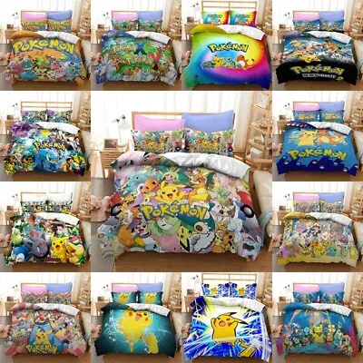 3D Pokemon Pikachu Anime Quilt Duvet Cover Bedding Set Single Double Queen Gifts • $33.39