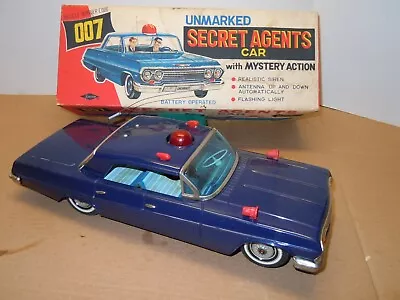 16  Tin Battery Op. Japan 1962 Chevy 007 Secret Agent Car & BOX. A+. WORKS. • $245