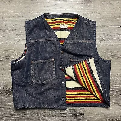 Vintage 60s Montgomery Ward Blanket Lined Denim Vest Large Snap Buttons • $50