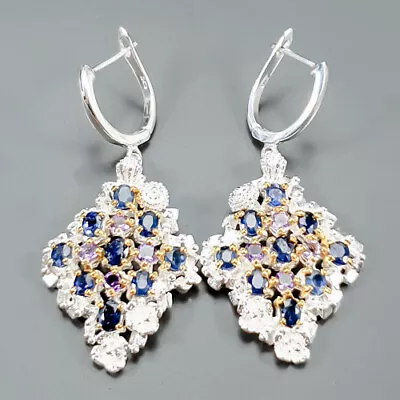 Fashion Jewelry Blue Sapphire Earrings 925 Sterling Silver /E110641 • $24.99