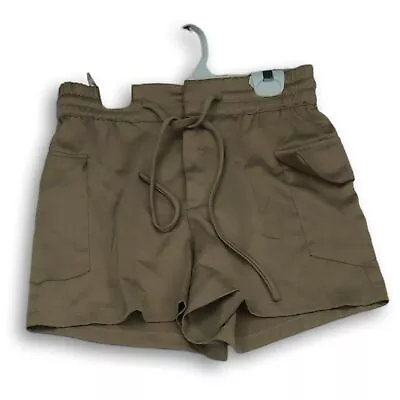 Zara Womens Brown Flap Pockets Stretch Drawstring Cargo Shorts Size XS • $18.99