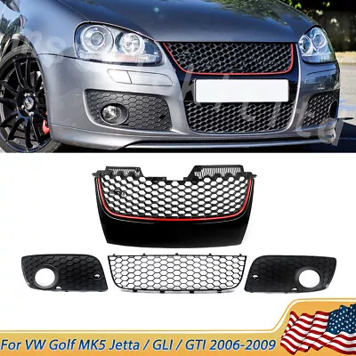 $88.99 • Buy Badgeless Front Honeycomb Grille Set For 2006-2009 VW Golf MK5 Jetta GLI GTI