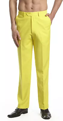 CONCITOR Men's Dress Pants Trousers Flat Front Slacks Solid YELLOW Color 32 • $39.95