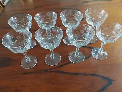 Crystal Sherbet Champagne Glasses Set Of 8 Vintage Nice Ring Etched Clear • $69.50