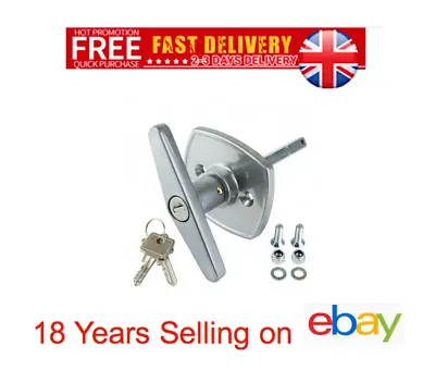 Garage Door Lock For Compton Locking T Bar Silver Handle 2 Screws Fixings Cables • £15.90