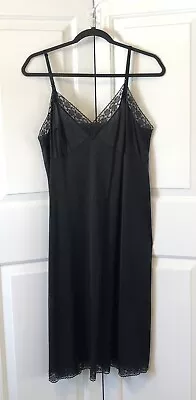 Vintage Vanity Fair Long Black Nylon Slip Dress Sz 42L • $4.80