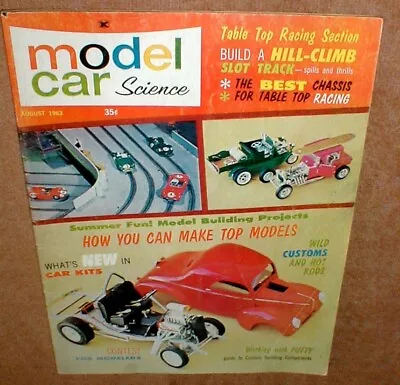 Model Car Science August 1963 Mag Table Top Slot Car Racing Section Original • $19.99