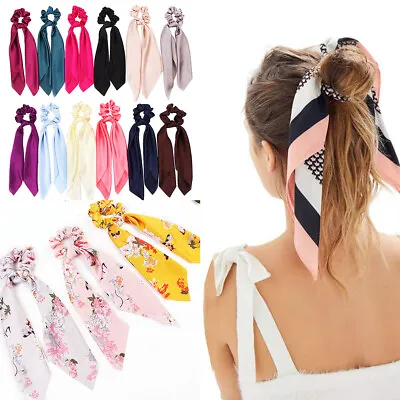 Satin Ponytail Scarf Bow Hair Rope Ties Scrunchies Ribbon Band Flower Leopard • £1.43