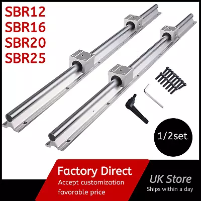 2/4X SBR12/16/20/25 Linear Rail 200mm-1500mm+4/8X SBR12/16/20/25UU Bearing Block • £18