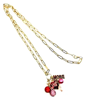Valentine's Day Charm Necklace 30  Paperclip Chain  I Love You MORE  Glass Beads • $12.99