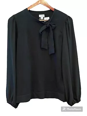 J. Crew Factory Mixed Media Sweater Black Bow Tie Knot 100% Cotton NWT Size M • $29.99