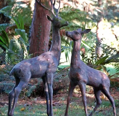 Deer Pair Garden Sculptures - Aluminium Cast Statues With Bronze Finish • £649.99