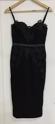 ELLE ZEITOUNE Lace Trim Pencil Dress Sz 6 Black • $35