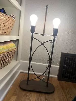 Cast Iron METAL ELECTRIC TABLE LAMP DOUBLE BULB No Shade 29  Tall X 13.5  Wide • $35