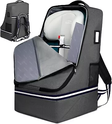 Rucyen Car Seat Travel Bag Padded Backpack Large Airline Gate Check Luggage Grey • £17.36