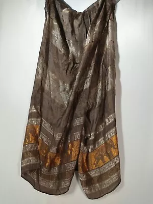 Silk Scarf Brown/Golden Elephant Design 100%silk • $15