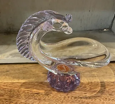 Rare Murano Clear And Lilac Horse Head Dish Candle Holder. Original Sticker. • £18.55