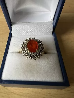 Mexican Fire Opal Zircon Size N 9kt Gold   • £250