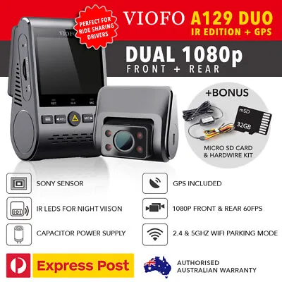 $249 • Buy Viofo A129 DUO IR Dual Lens Dash Camera 1080P + GPS + WIFI 5Ghz + HW KIT & 32GB